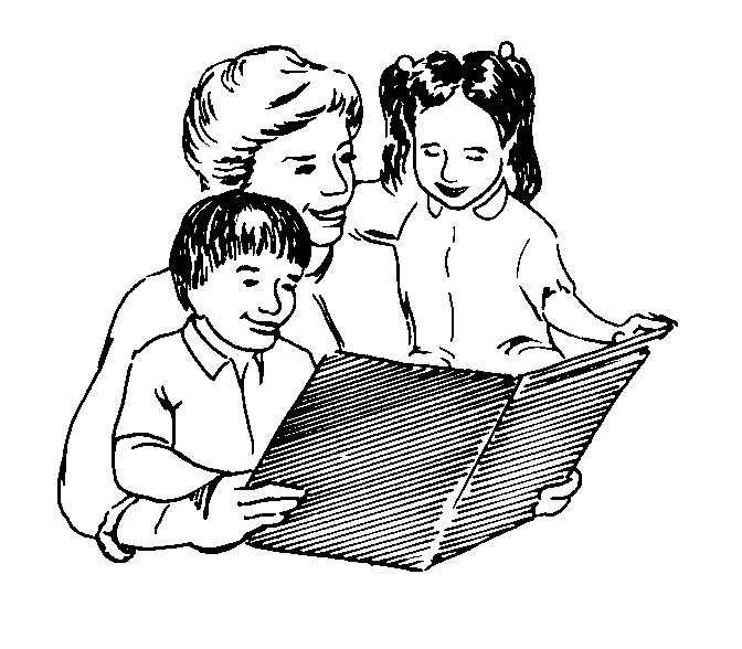 Mother reading to children